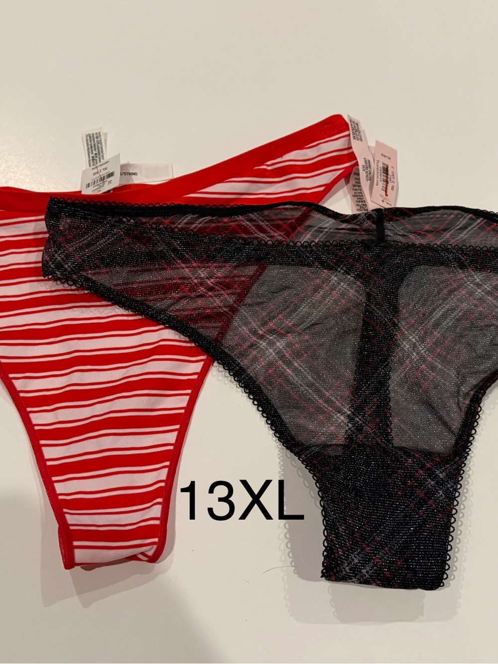 Victoria's Secret Red Striped Bikini & Black Sheer Lace Bikini Set
